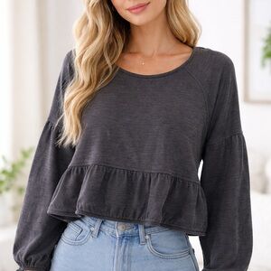 Aerie Dark Gray Peplum Blouse